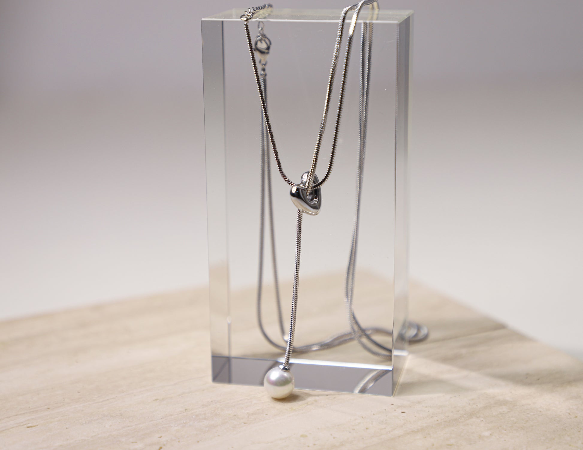 edoa Pearl Heart Slider Necklace