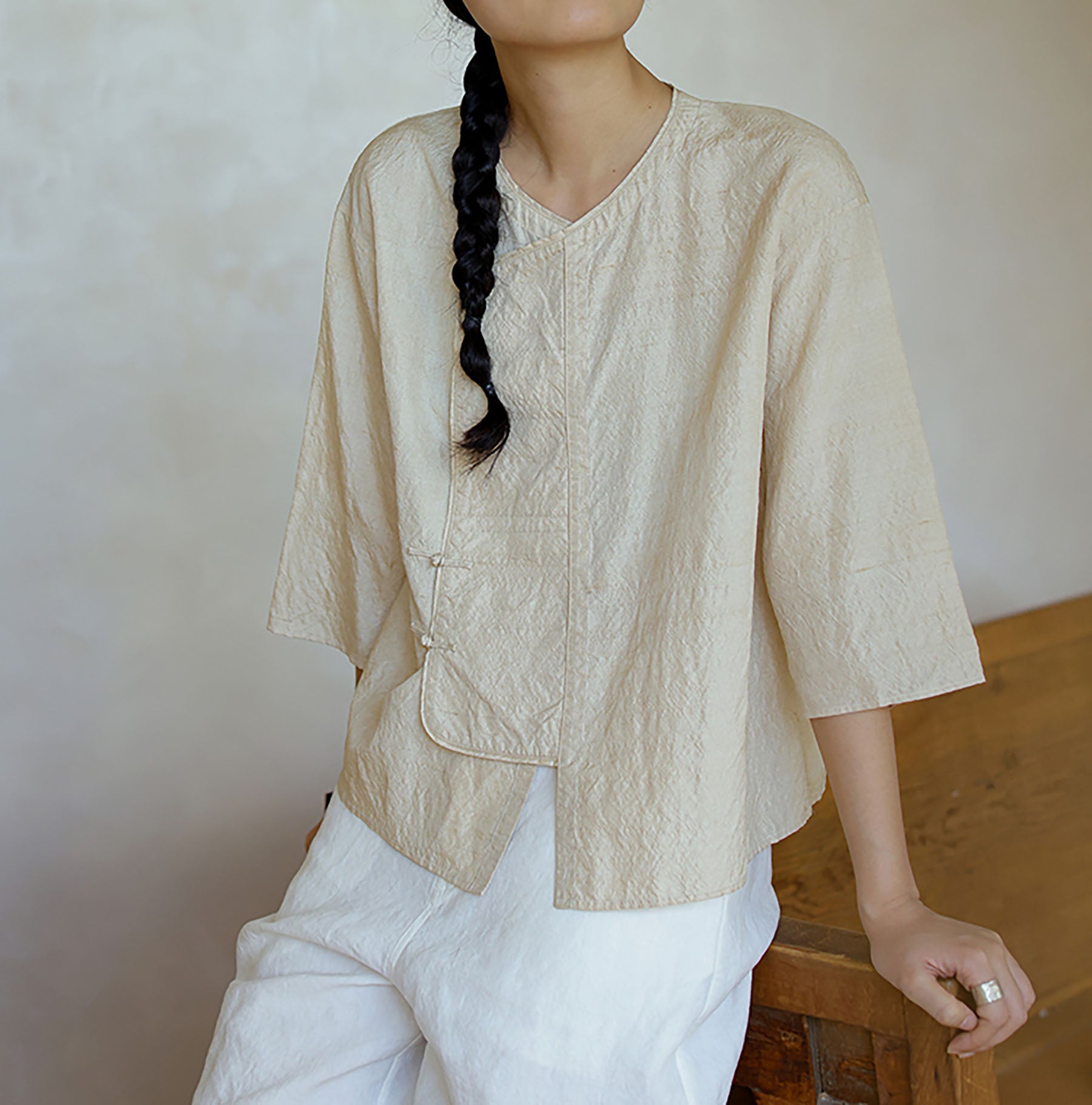 edoa Dupioni Tussah Silk Chinese Blouse