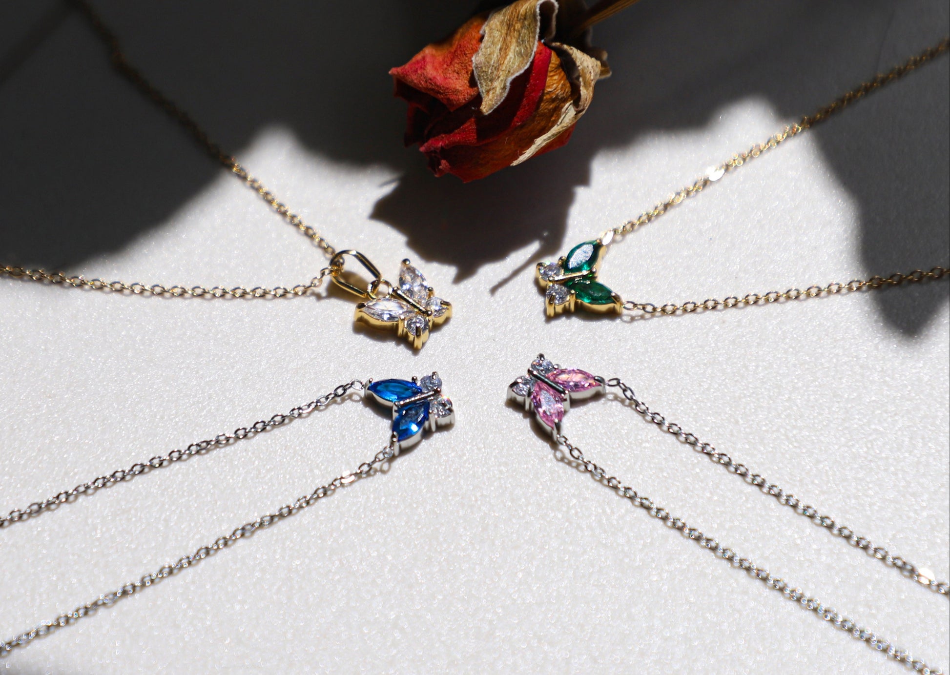 tiny butterfly birthstone necklace