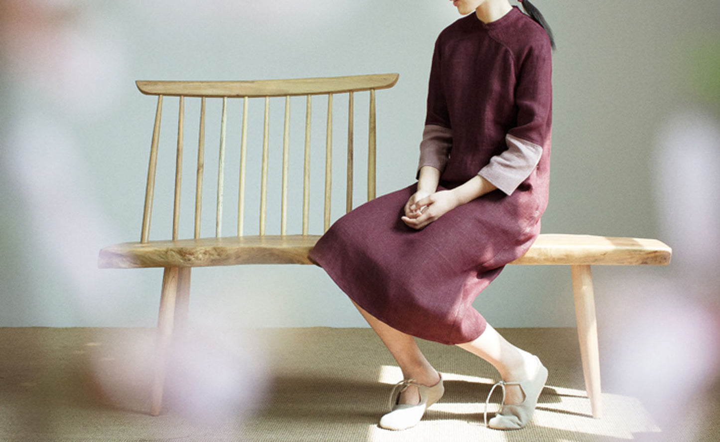 edoa Burgendy Two Tone Linen Modified Qipao