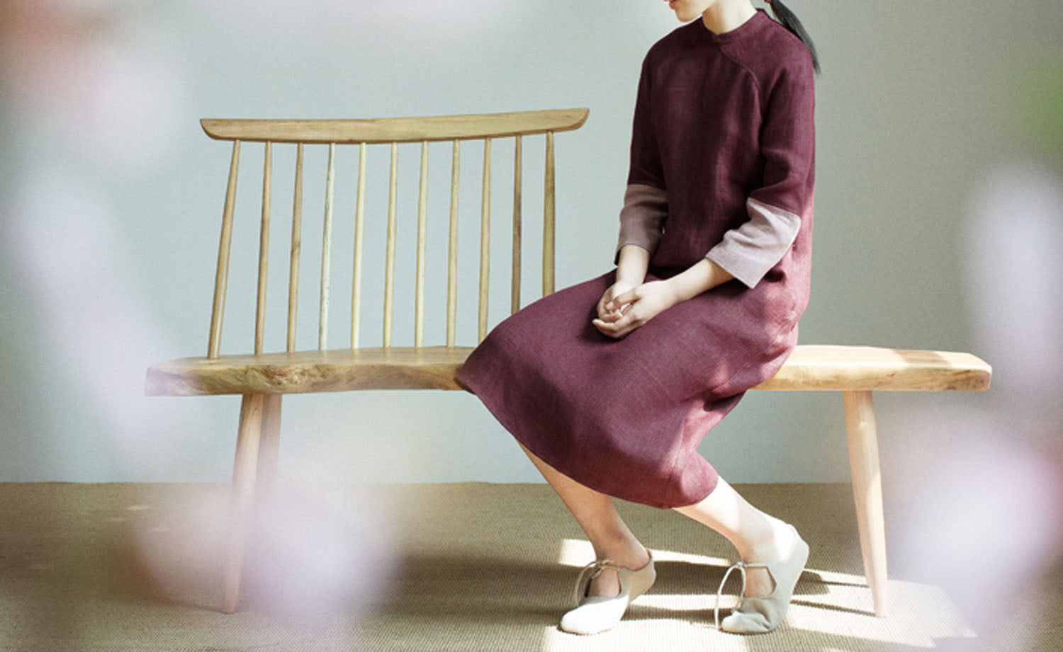 edoa Burgendy Two Tone Linen Modified Qipao