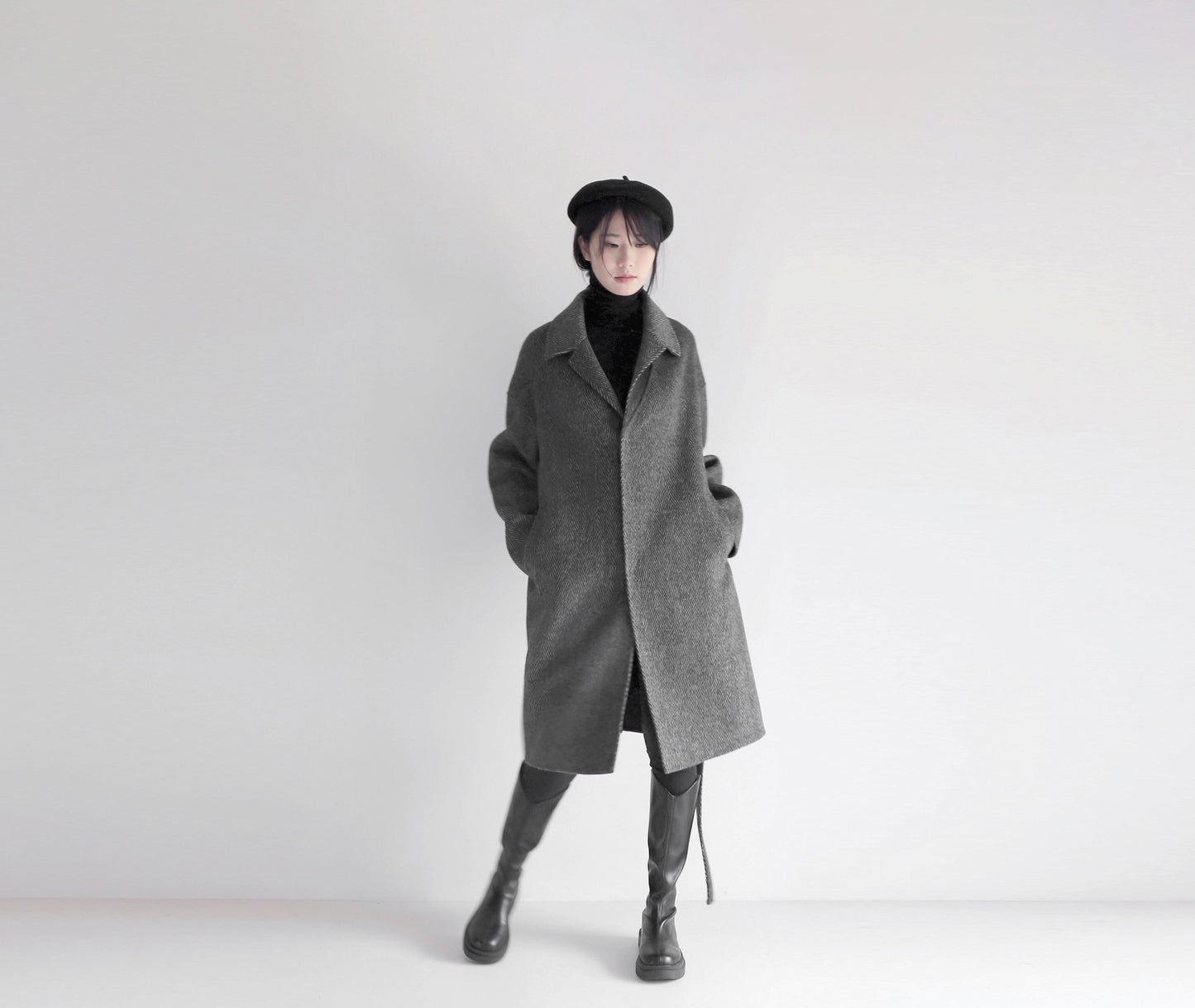 edoa double faced wool alpaca herringbone coat