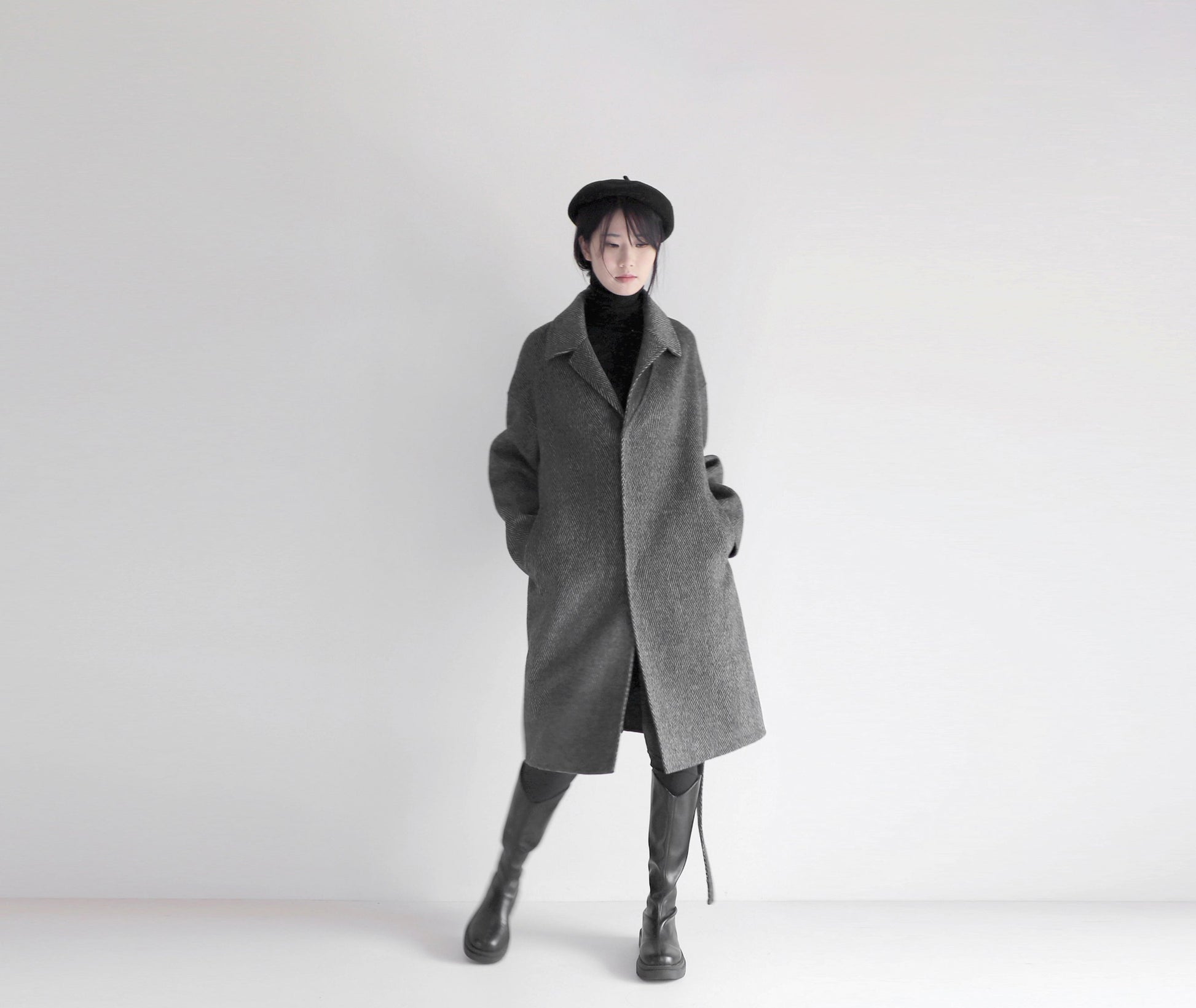 edoa double faced wool alpaca herringbone coat
