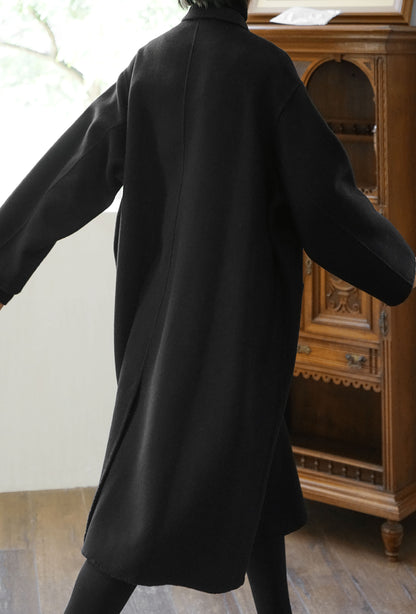 edoa Wool Coat with Crossed Wavy Placket 