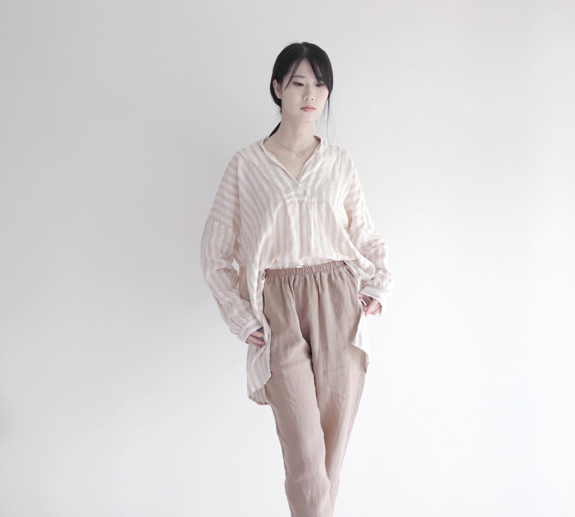 edoa linen pants with elastic waistband