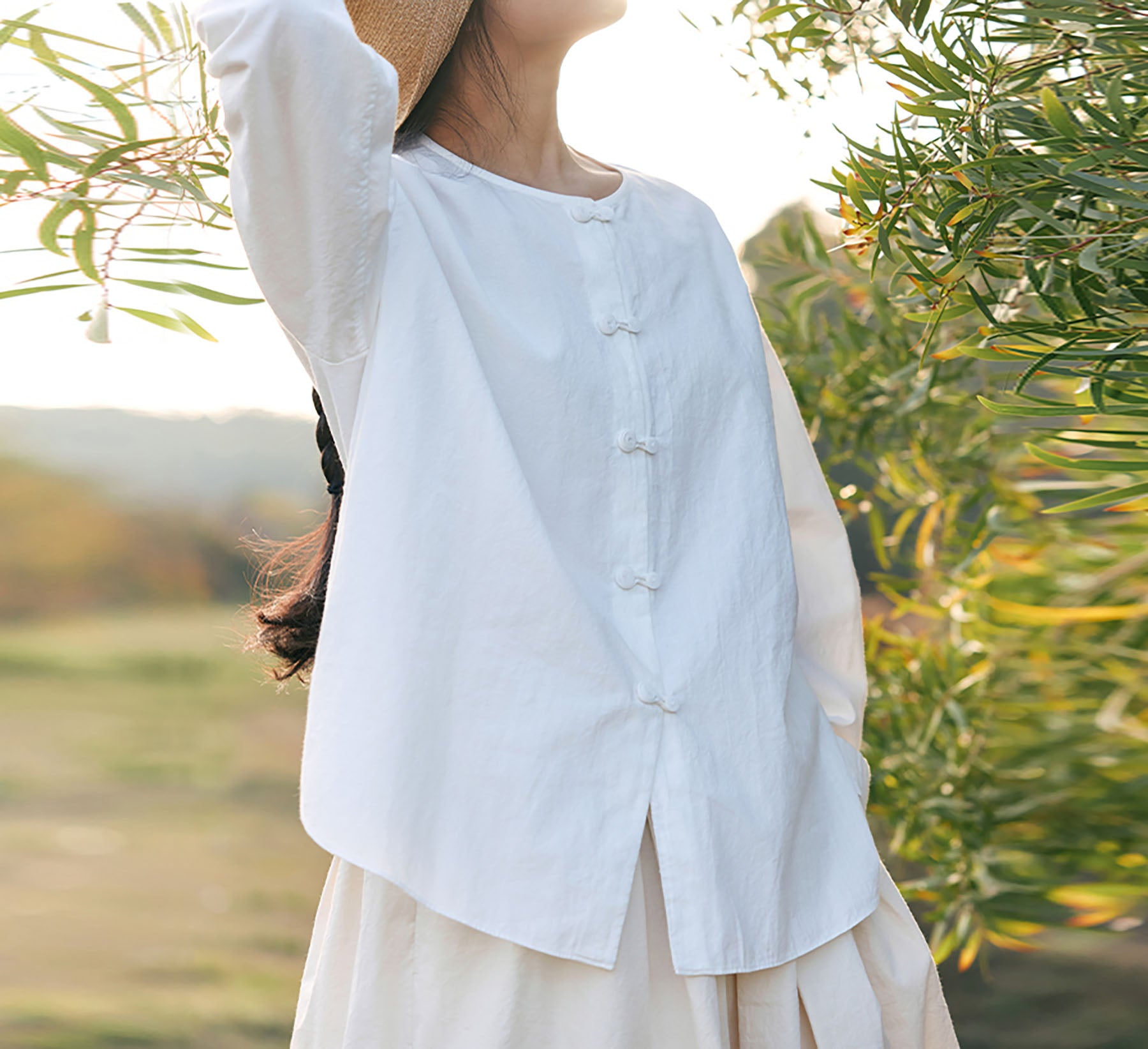 edoa Longsleeve Paper Cotton Round Neck Shirt