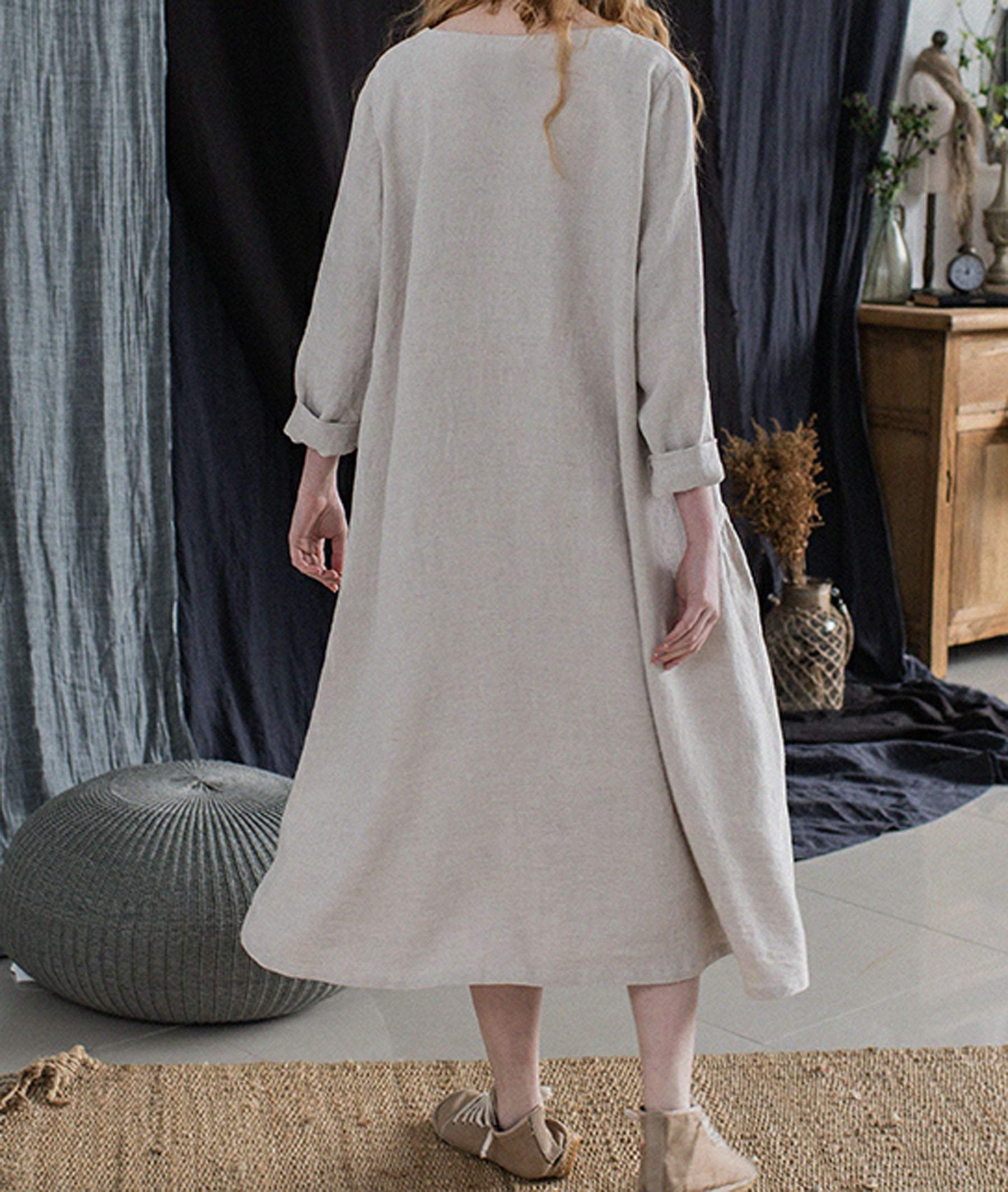 edoa Flax Linen Gathering Dress