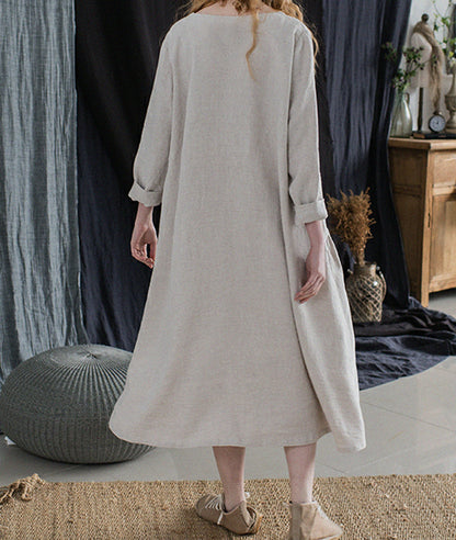 edoa Flax Linen Gathering Dress
