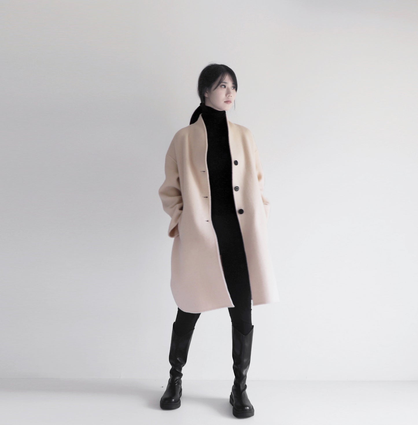 edoa white double faced wool coat