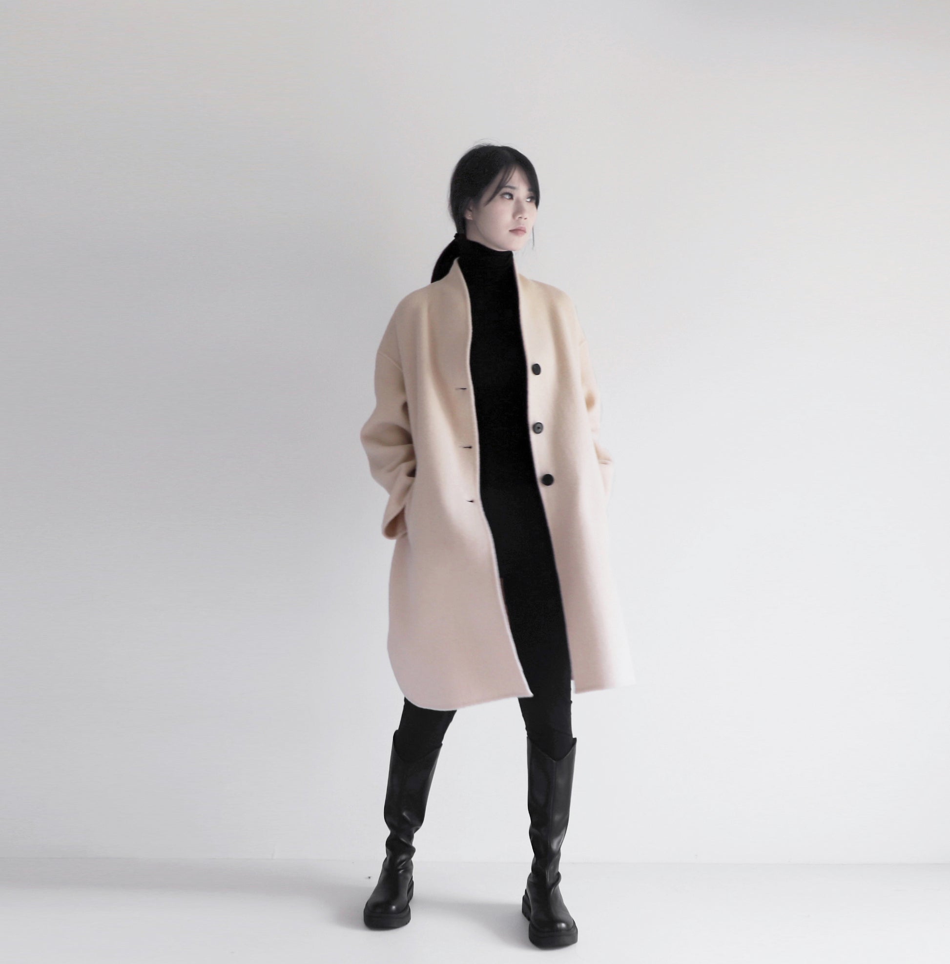 edoa white double faced wool coat