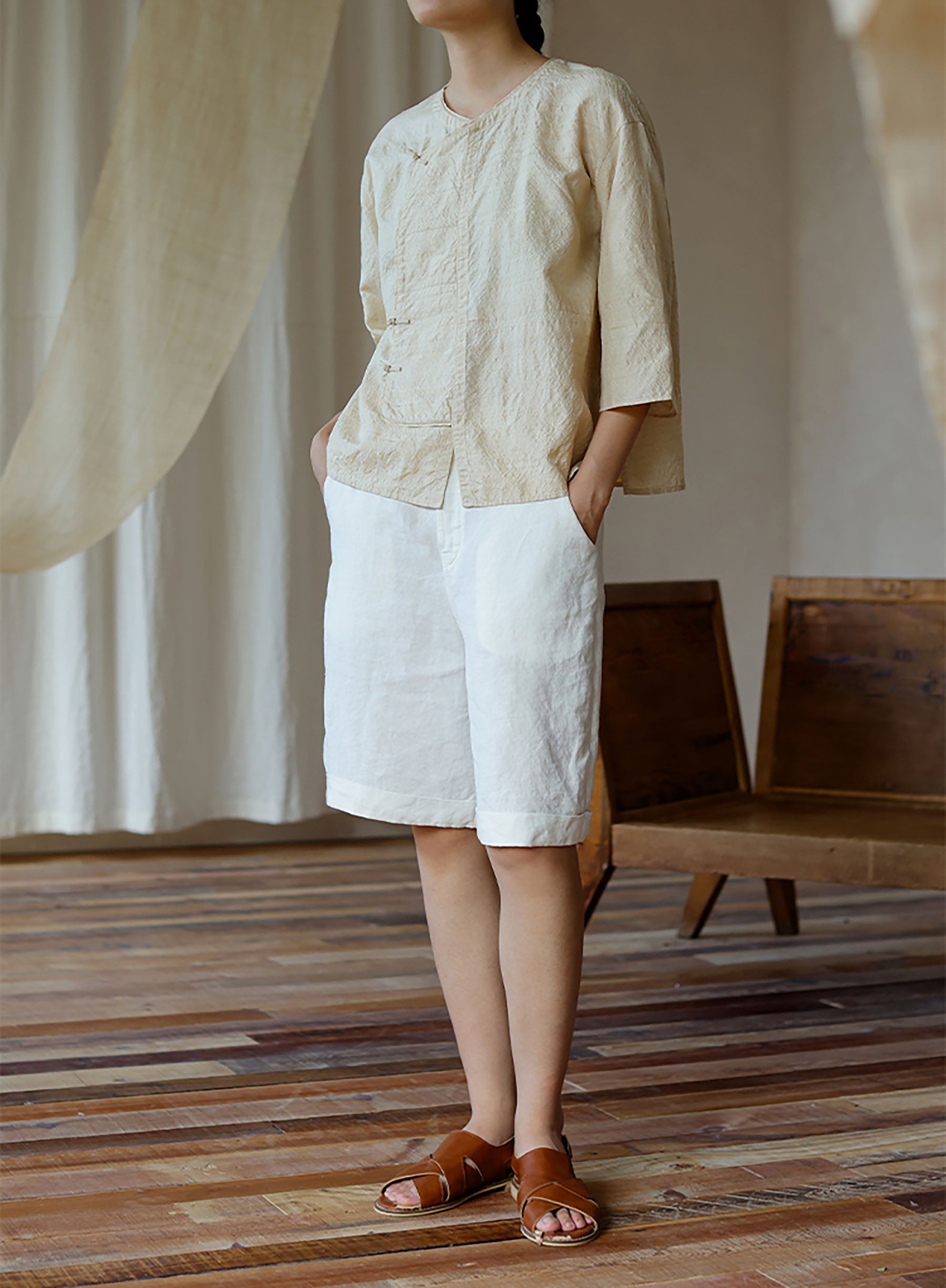 edoa Dupioni Tussah Silk Chinese Blouse