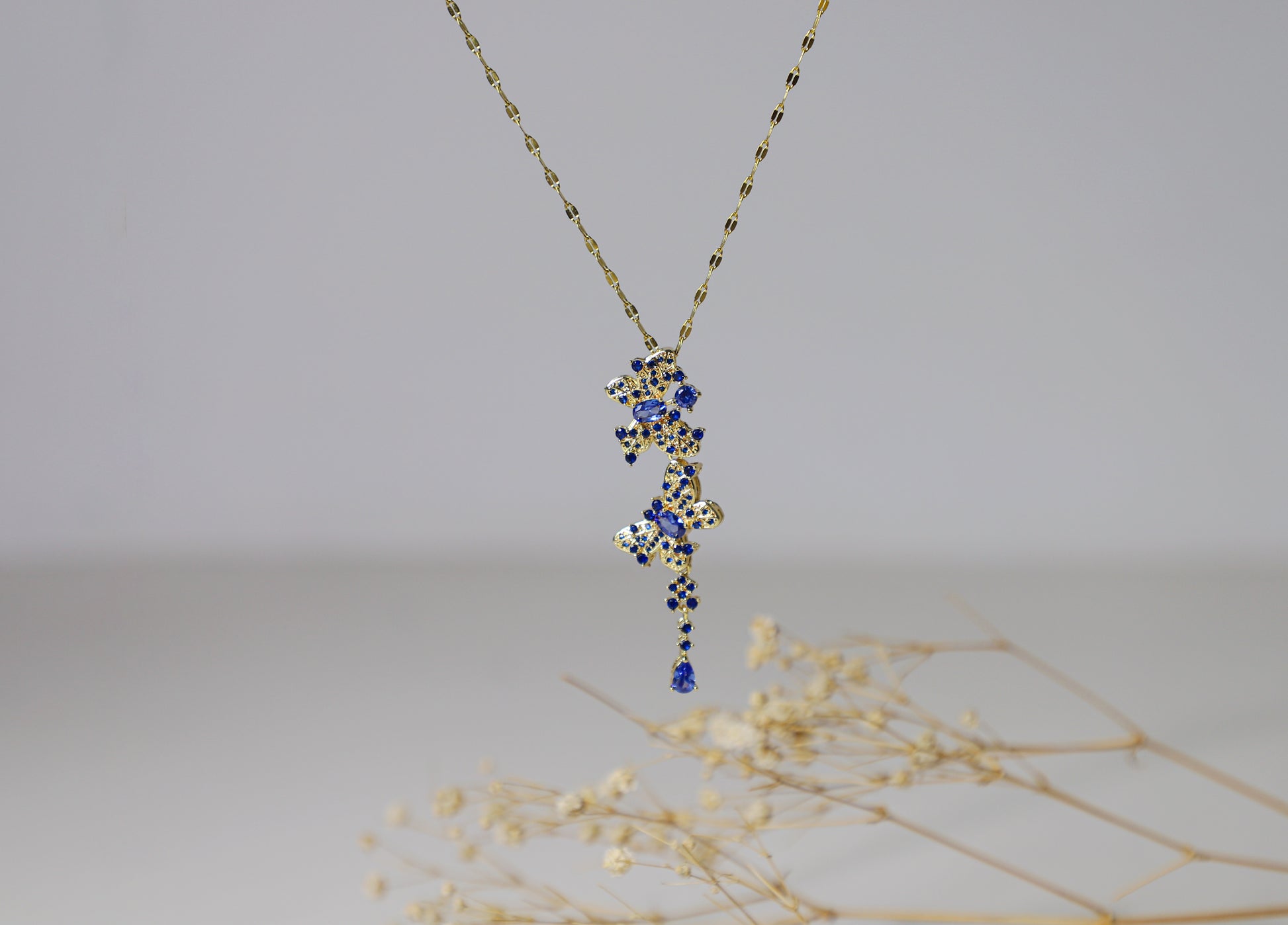 edoa Sapphire Duo Butterfly Necklace