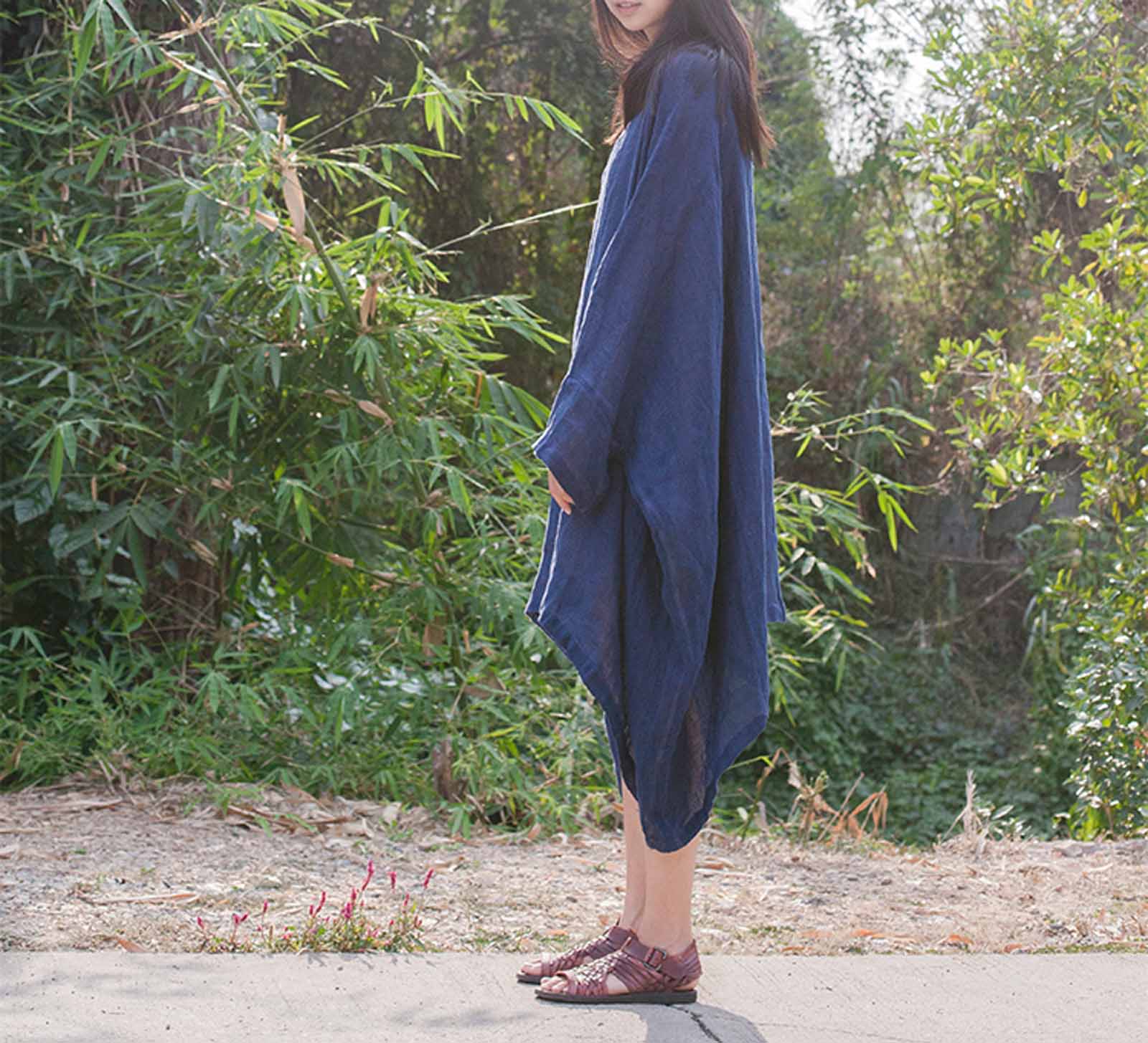 edoa Oversized Linen Loose Tunic Dress
