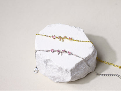 bowknot heart pink gem bracelet