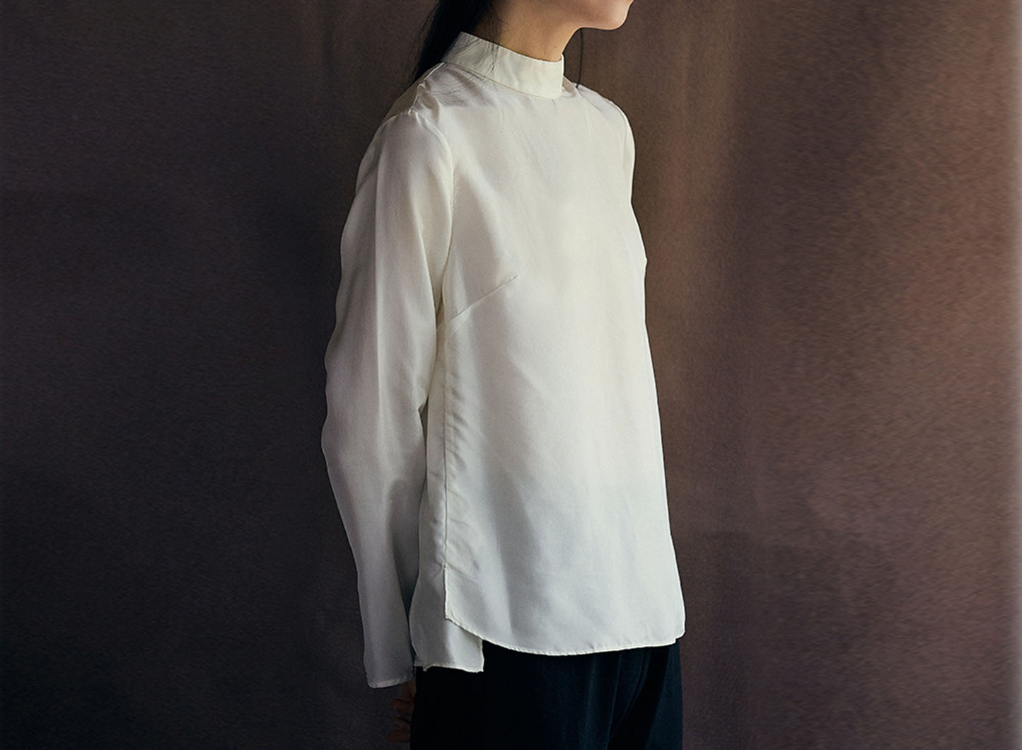 edoa Mulberry Silk Habutae Stand Collar Blouse