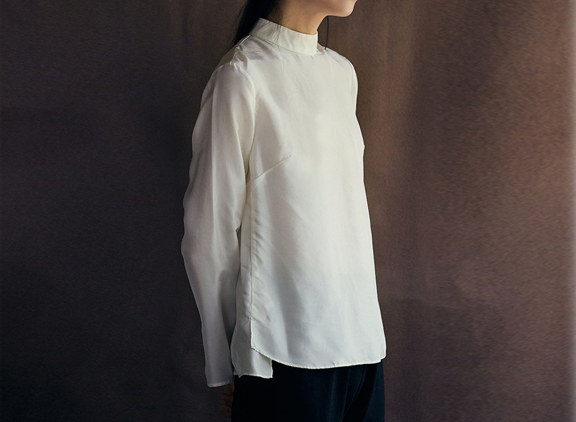 edoa Mulberry Silk Habutae Stand Collar Blouse