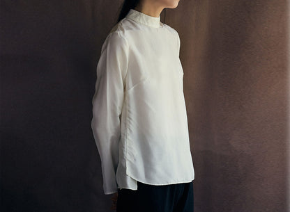 edoa Mulberry Silk Habutae Stand Collar Blouse