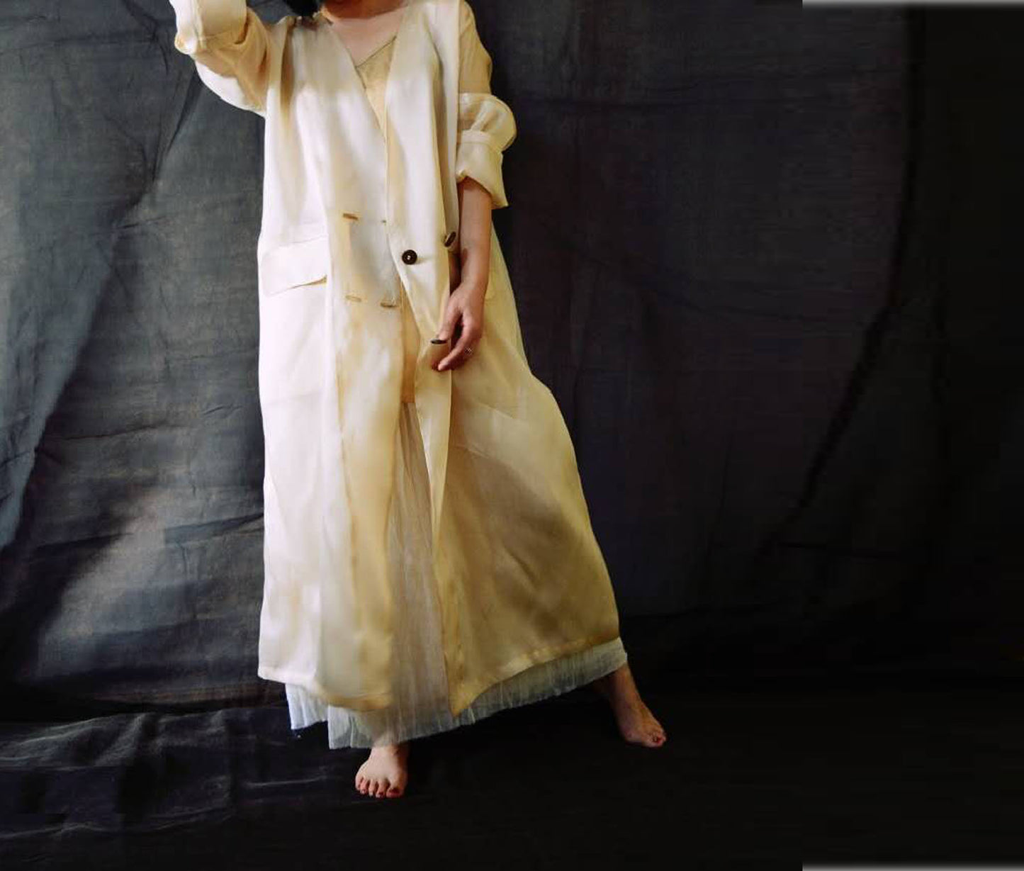 edoa Moonlight Mulberry Silk Organza Trench Coat