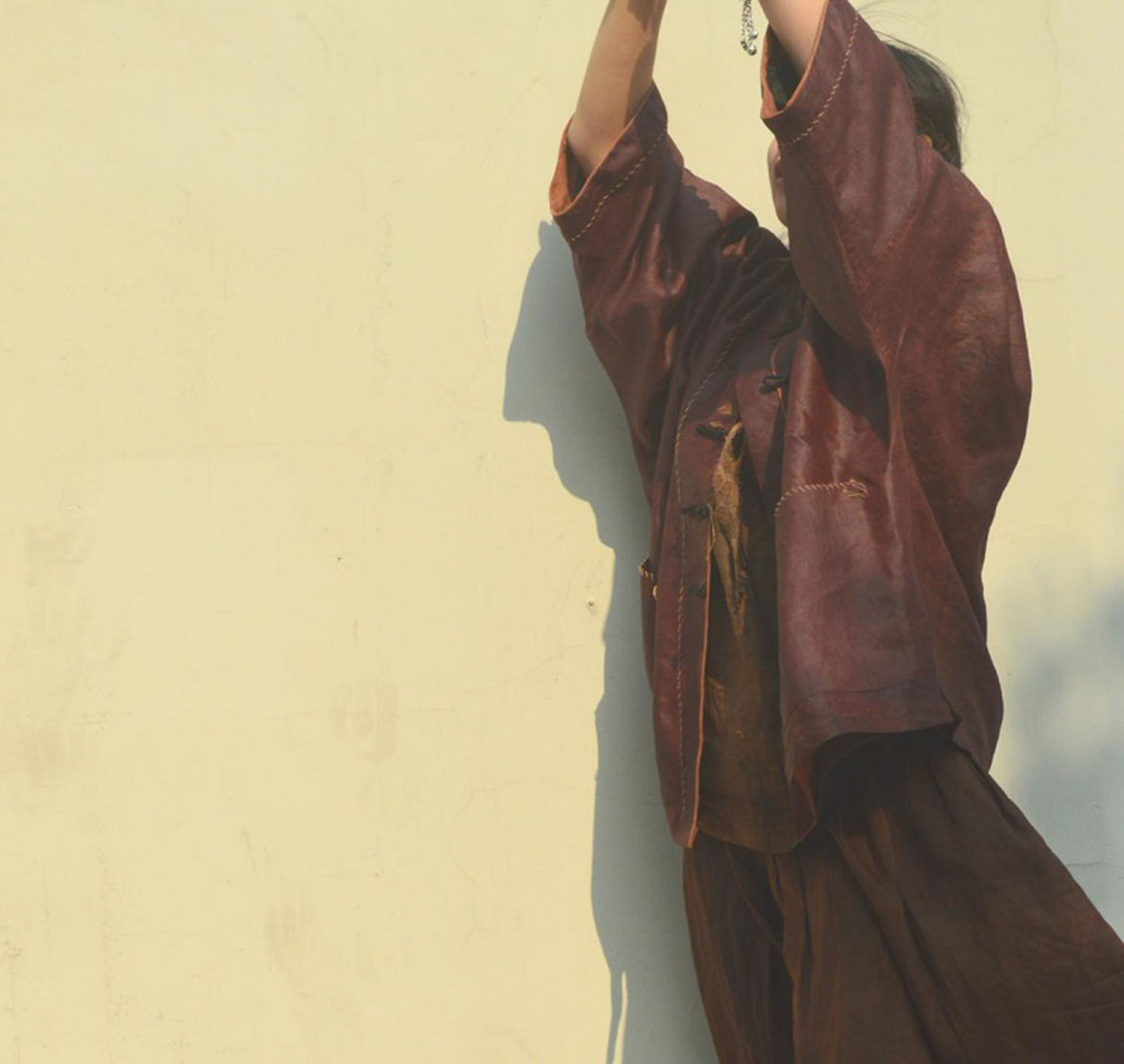 edoa Loose Distressed Mud Silk Chinese Jacket