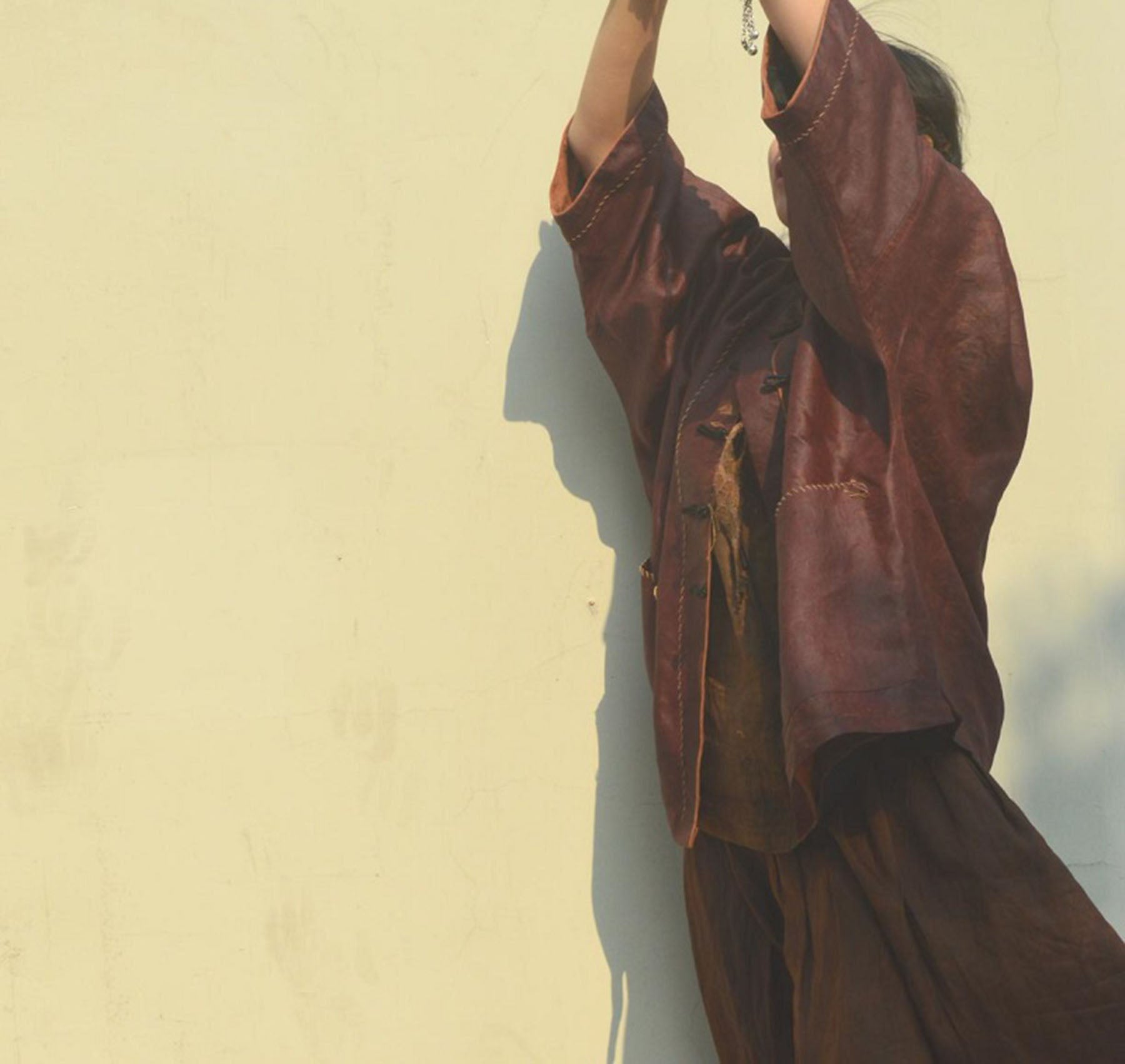 edoa Loose Distressed Mud Silk Chinese Jacket