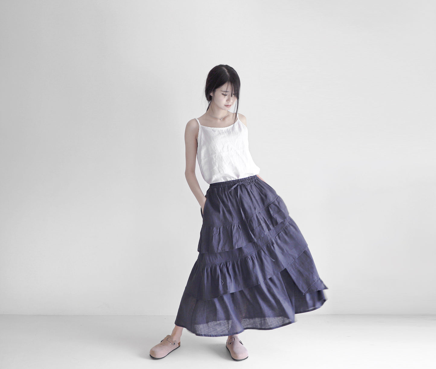edoa maxi linen tiered skirt