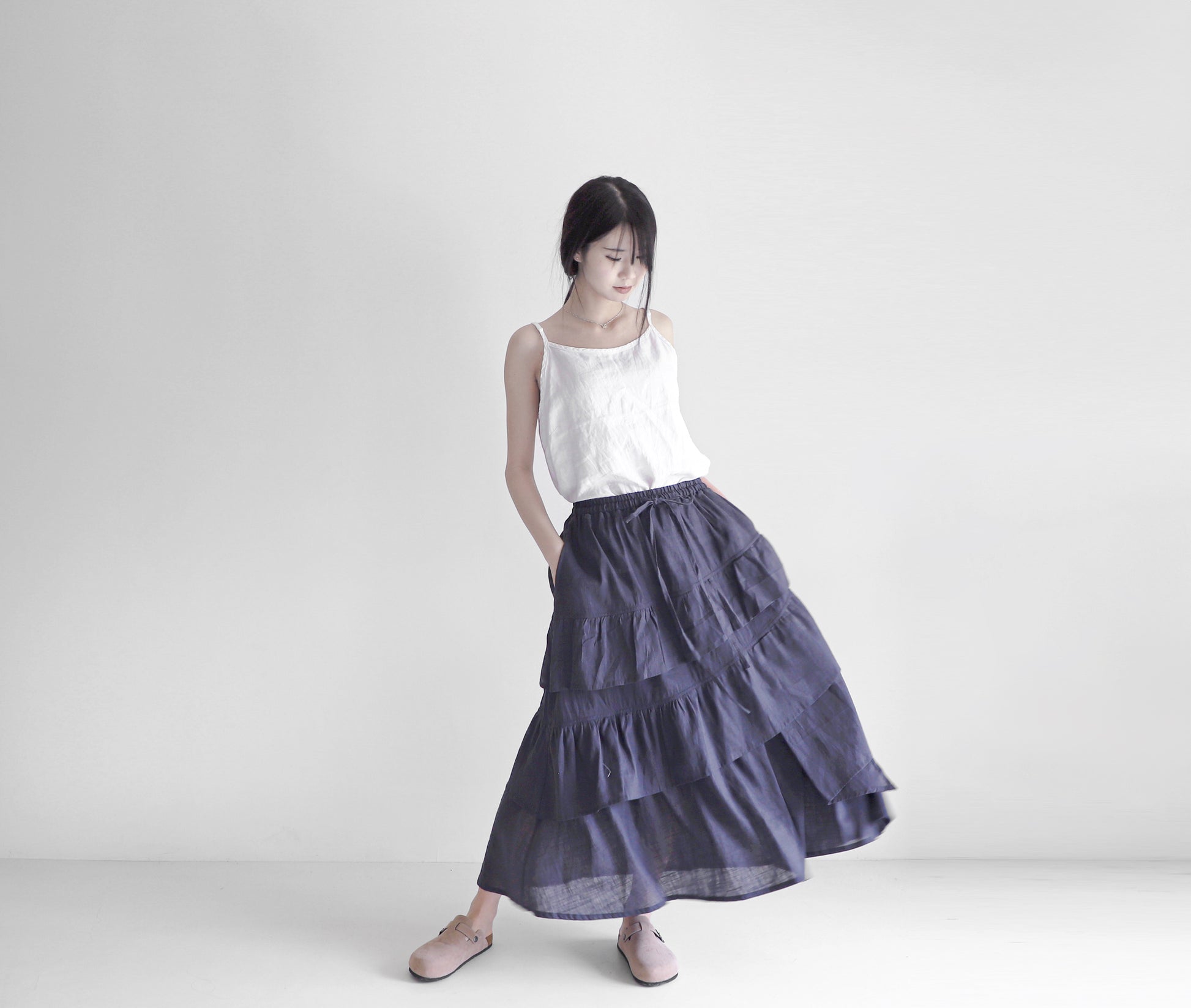edoa maxi linen tiered skirt