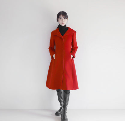 edoa red hooded merino wool coat