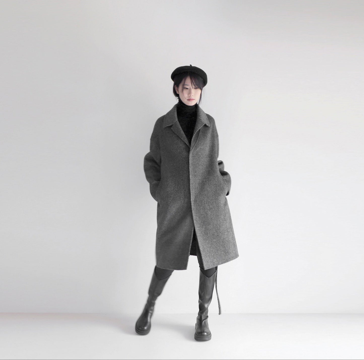 edoa double faced wool alpaca herringbone coat