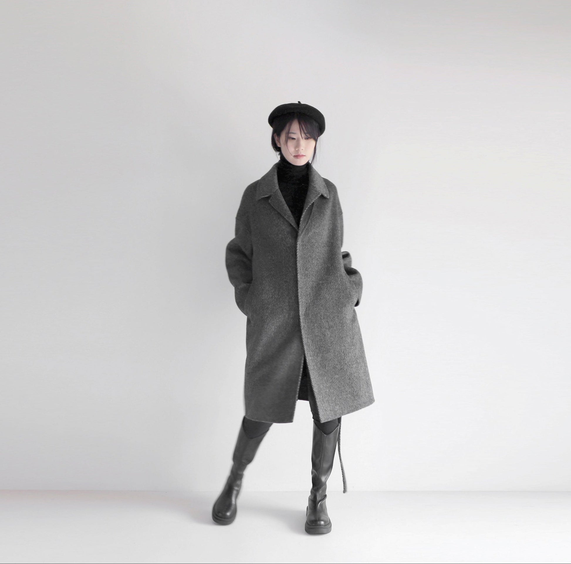 edoa double faced wool alpaca herringbone coat