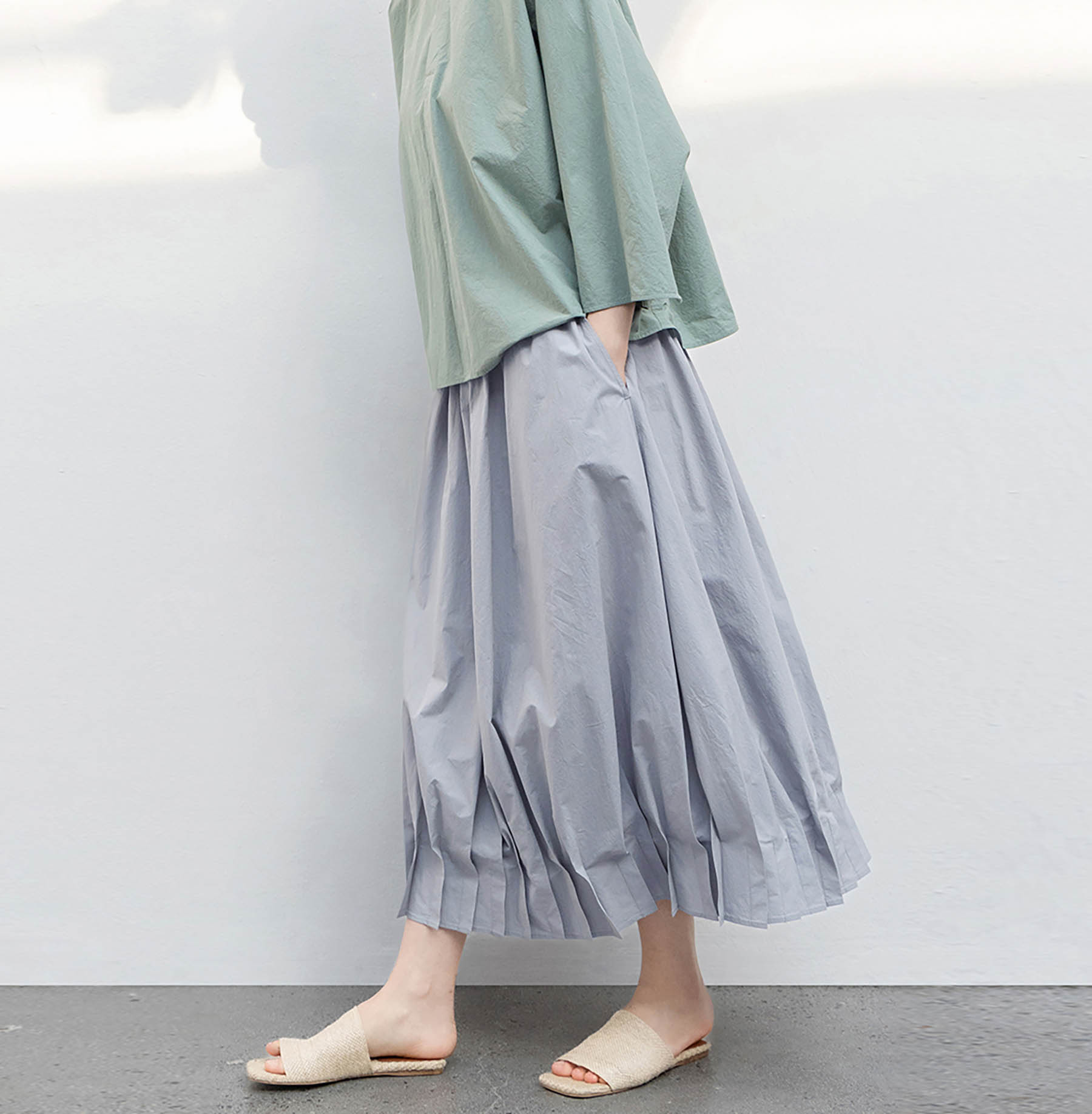 edoa Paper Cotton Pleated Hem Bud Skirt 