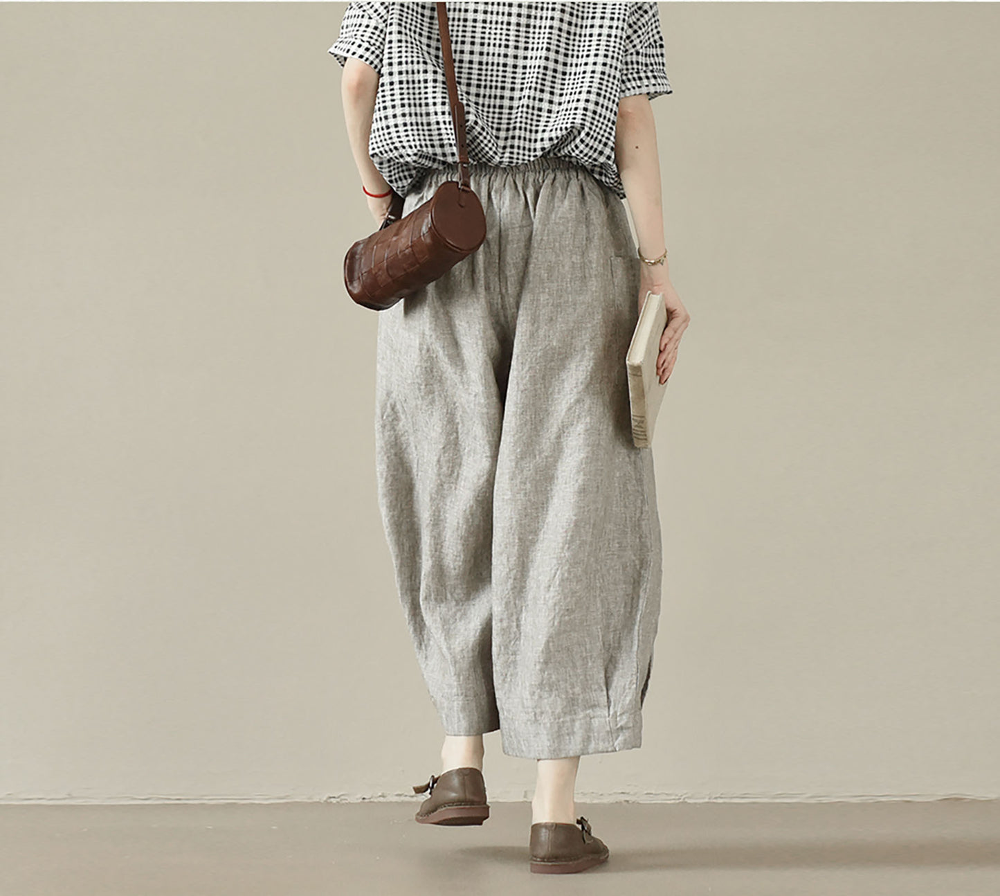 edoa Loose Flax Linen Boyfriend Pants