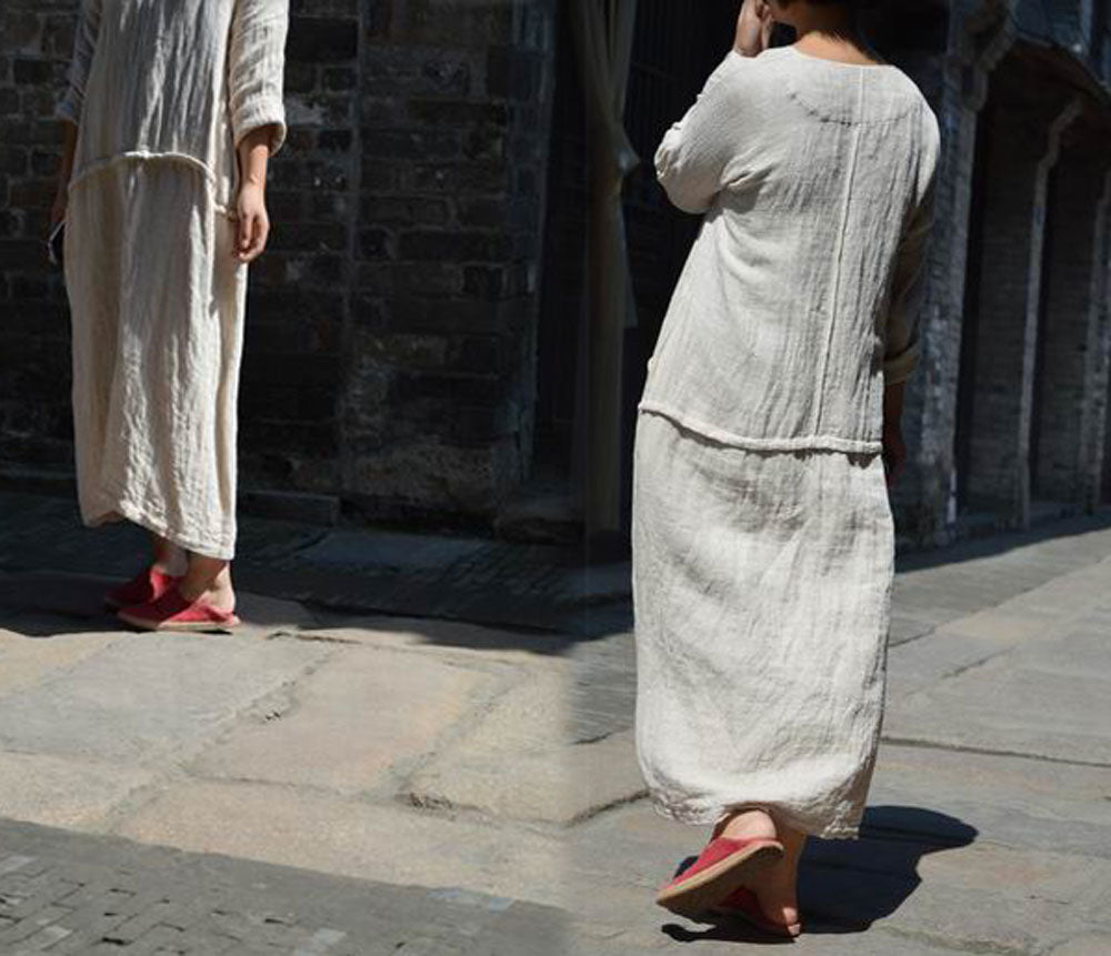 edoa Linen Jacquard Low Waist Dress