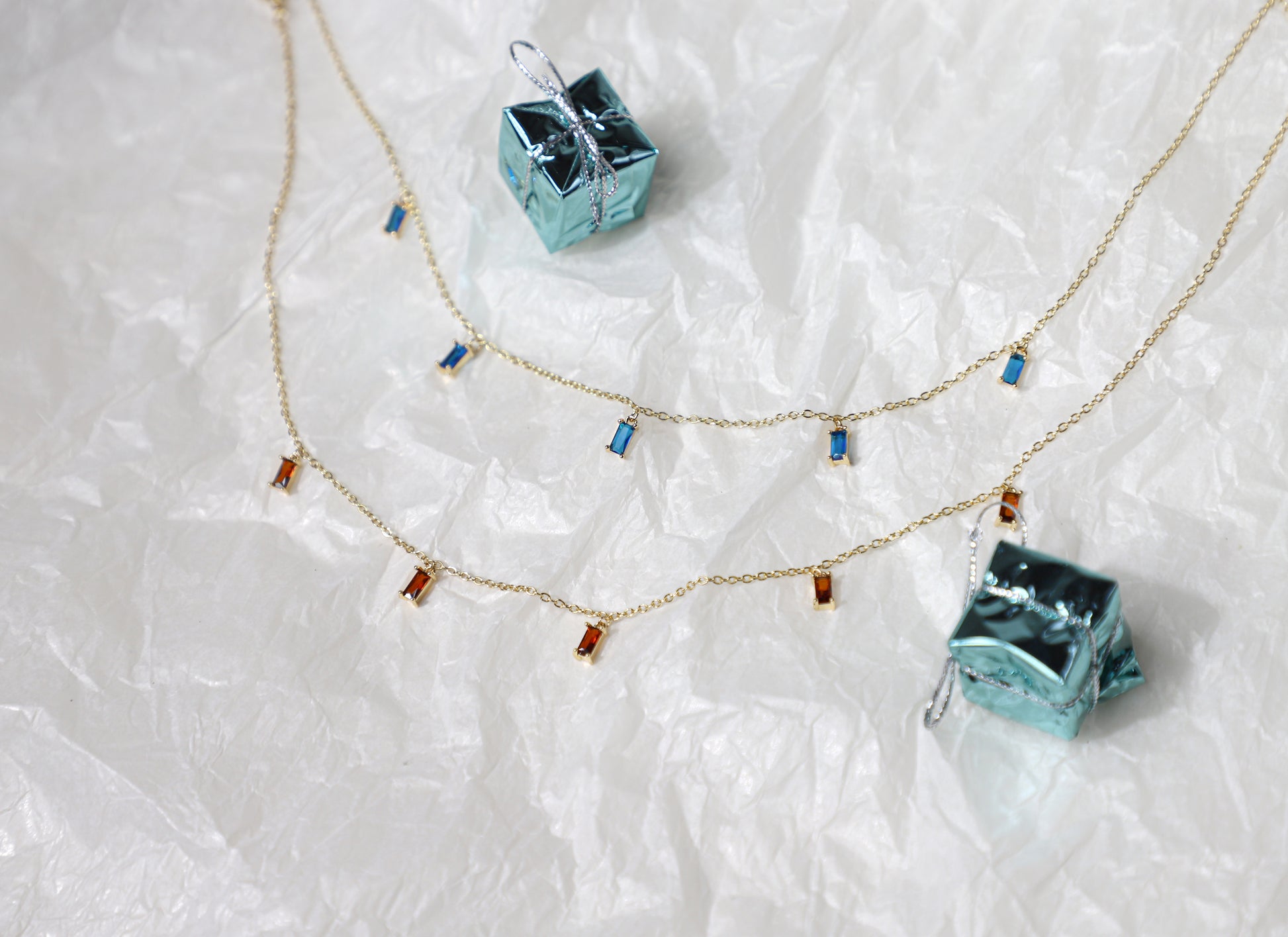 edoa Baguette Birthstone Station Necklace
