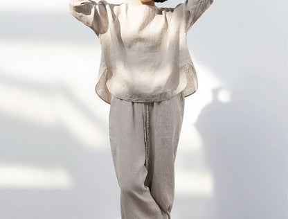 edoa Loose Fit Flax Linen Top
