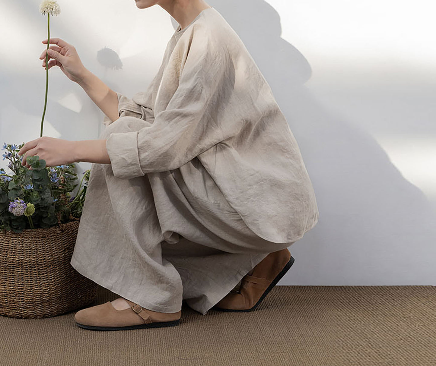 edoa Wide Leg Linen Pants with Drawstring Waist