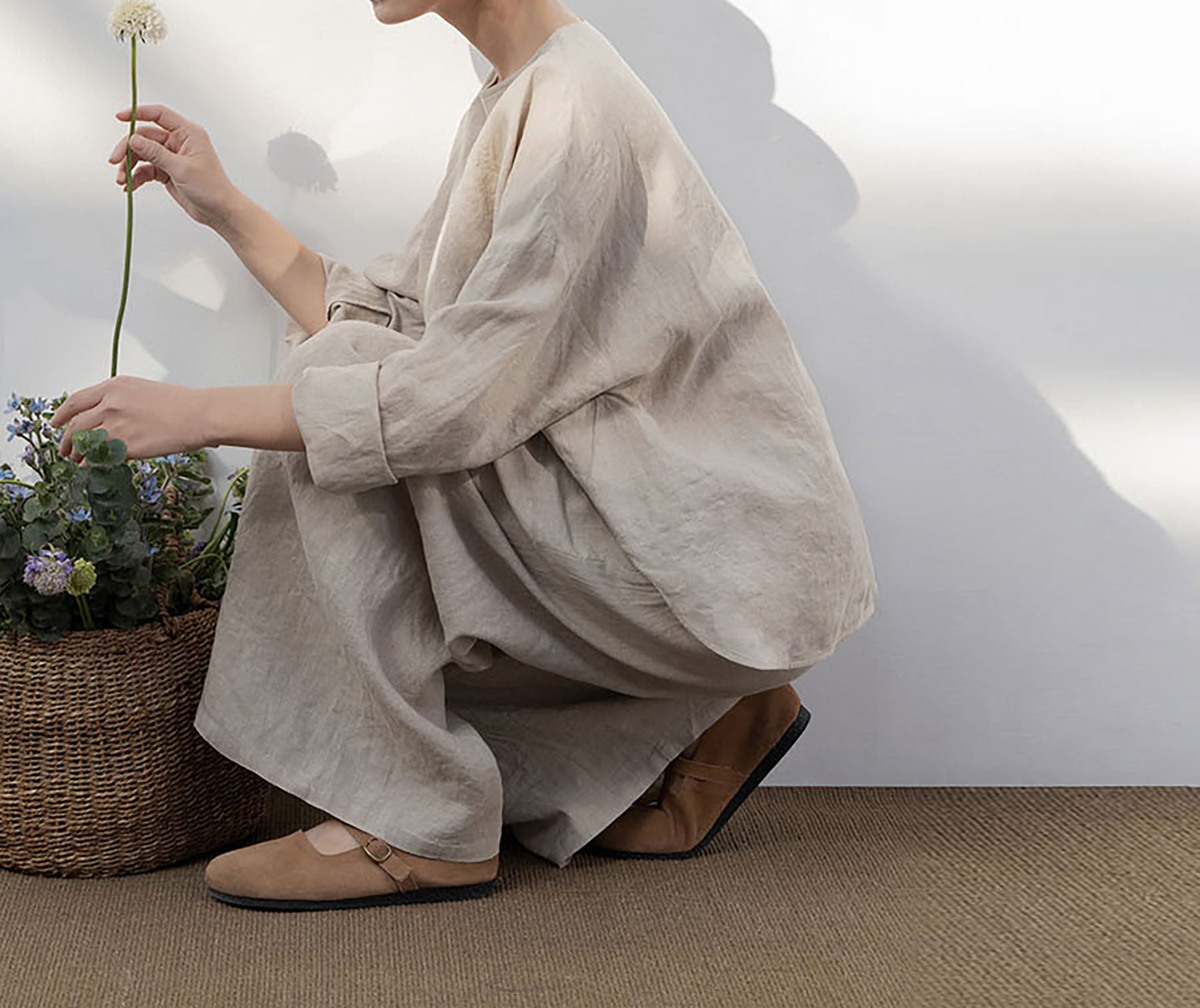 edoa Wide Leg Linen Pants with Drawstring Waist