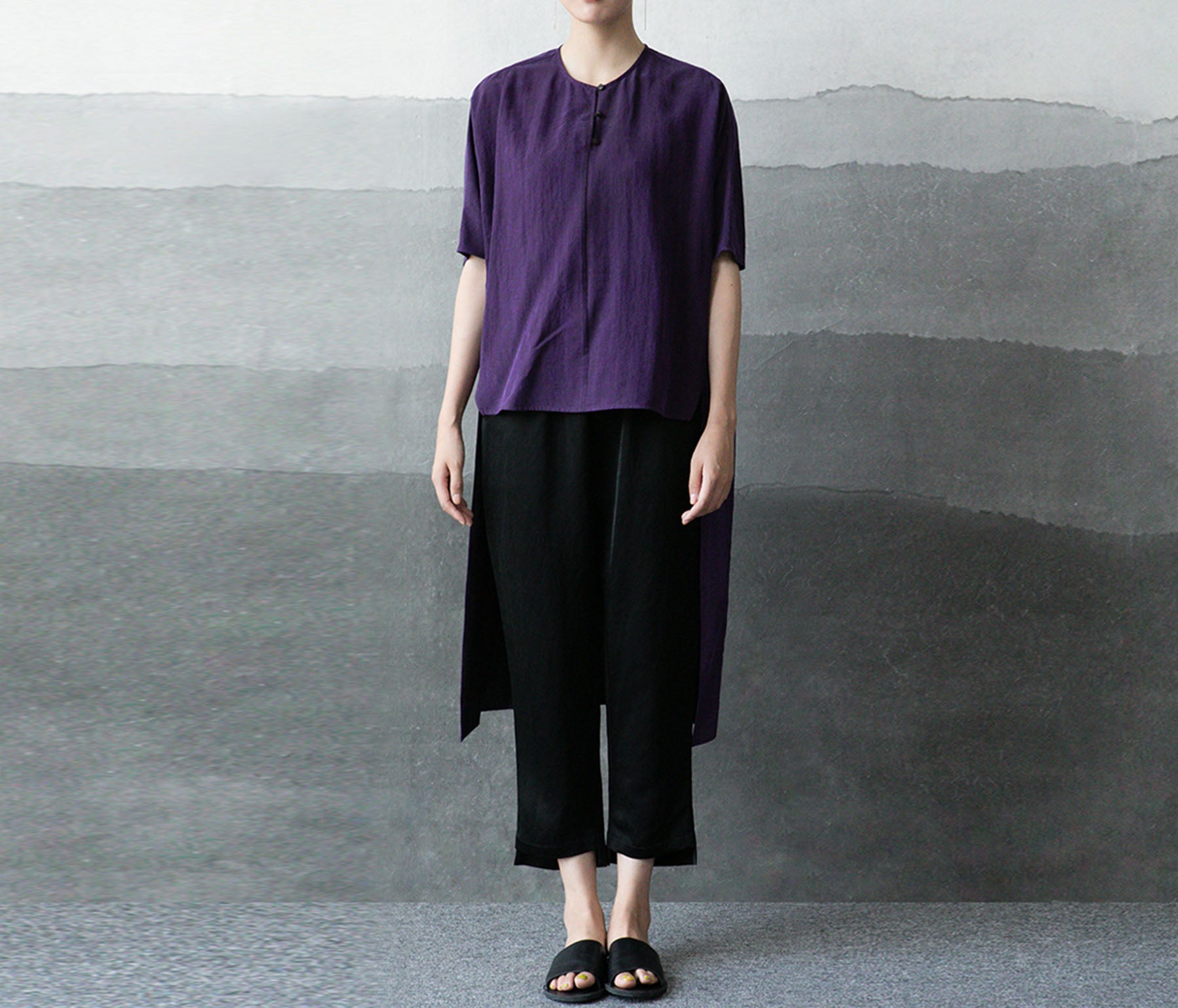 edoa Cracked Mud Silk Tunic Top