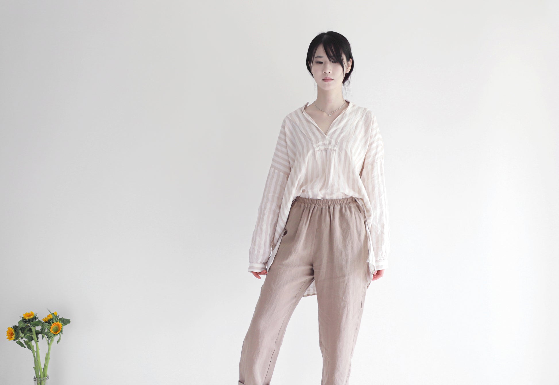 edoa linen pants with elastic waistband