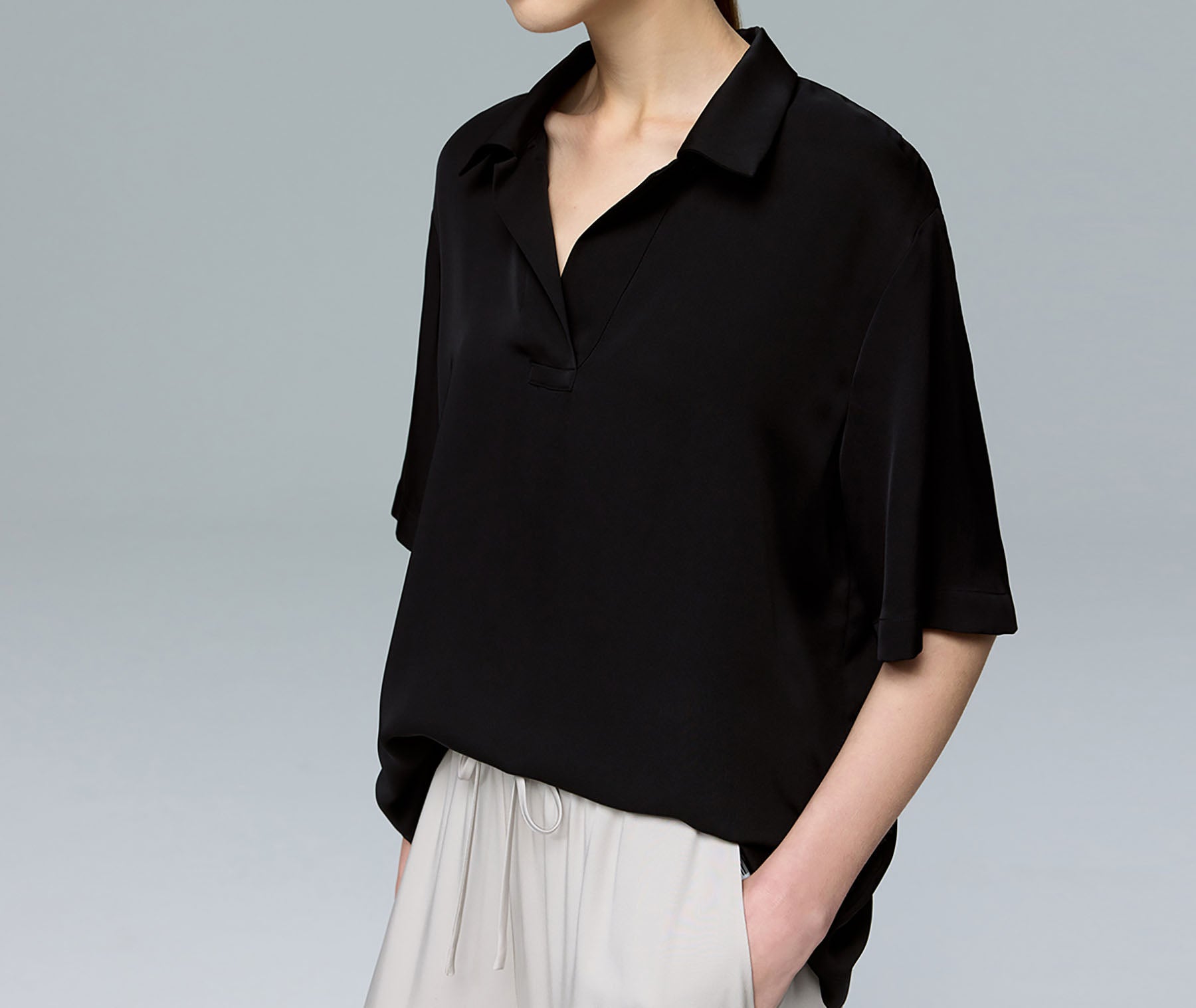 edoa Oversized Silk Georgette Polo
