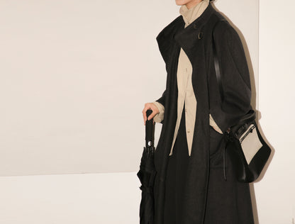 edoa Wool High Neck Collar Trapeze Coat