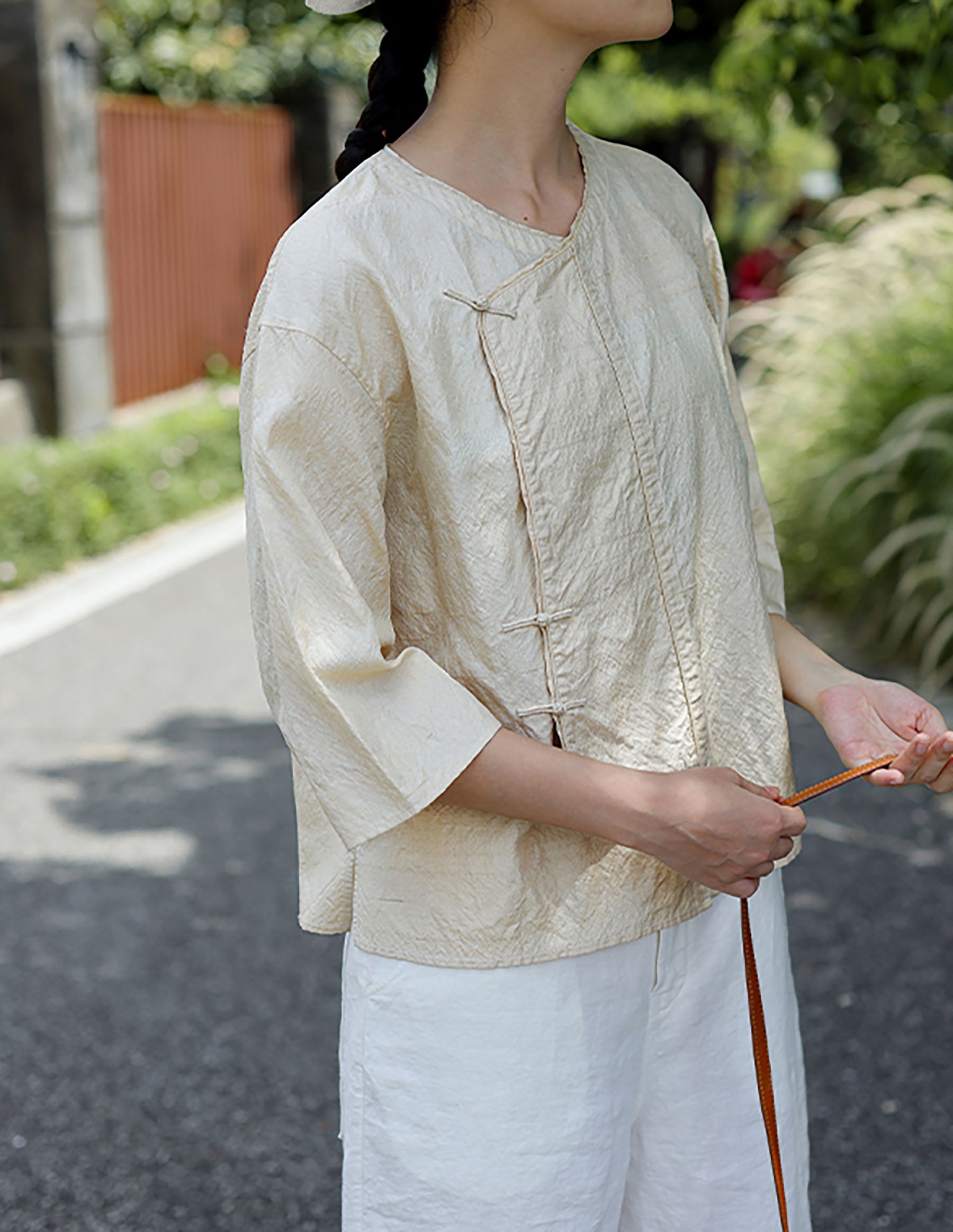 edoa Dupioni Tussah Silk Chinese Blouse