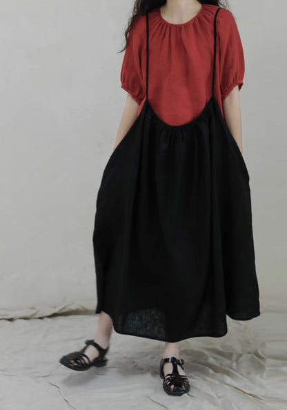edoa Linen Gathered Overall Dress