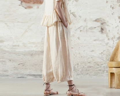 edoa High Counted Ramie Double Layer Lantern Pants