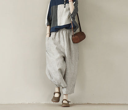 edoa Loose Flax Linen Boyfriend Pants