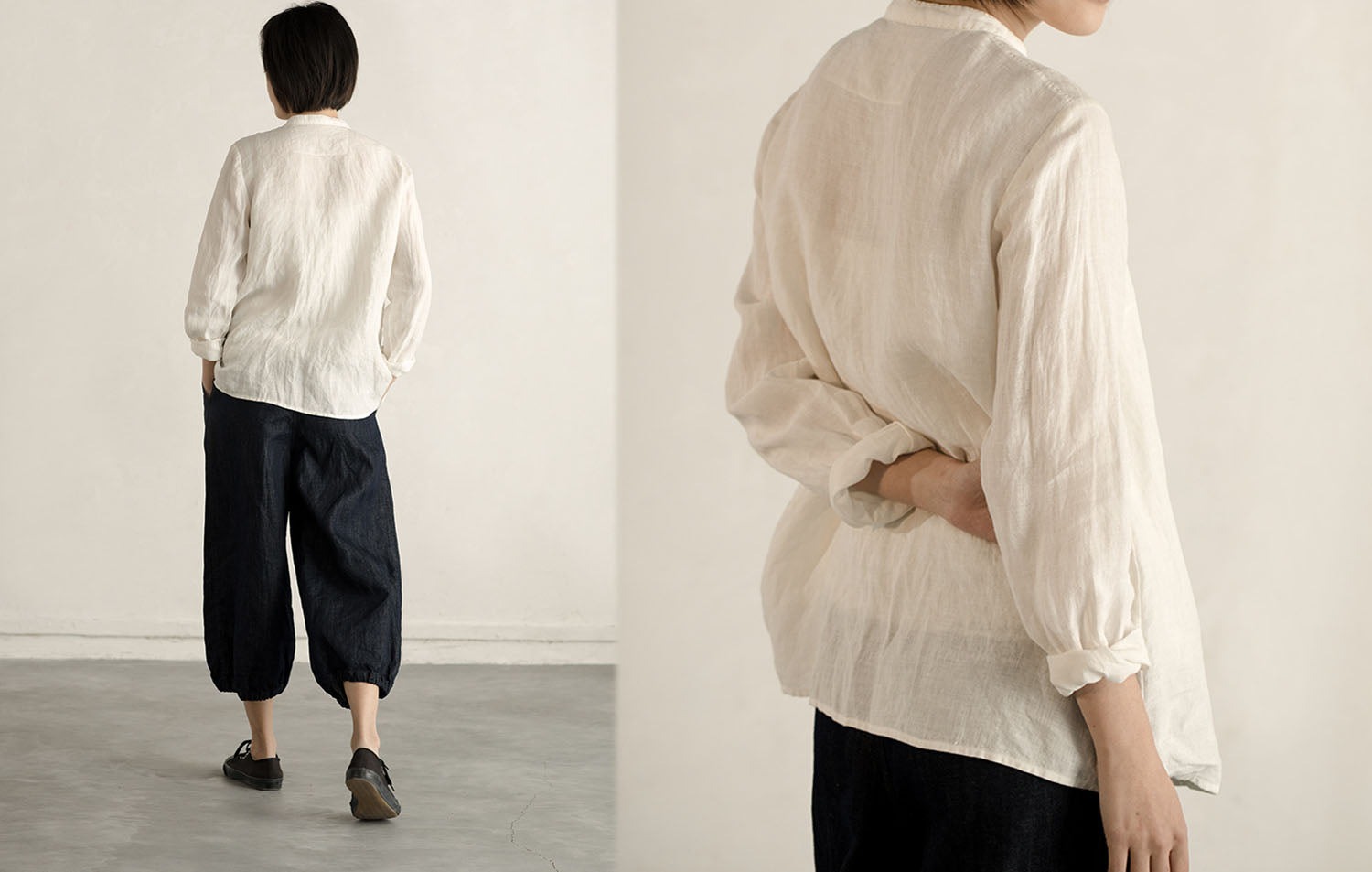 edoa Linen Stand Collar Shirt 