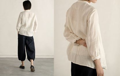 edoa Linen Stand Collar Shirt 