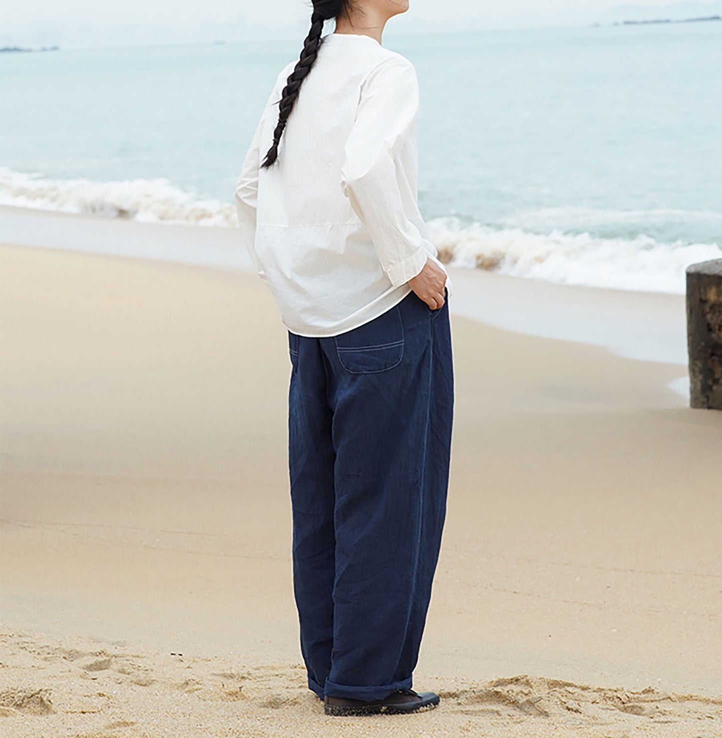 edoa Longsleeve Paper Cotton V-neck Shirt