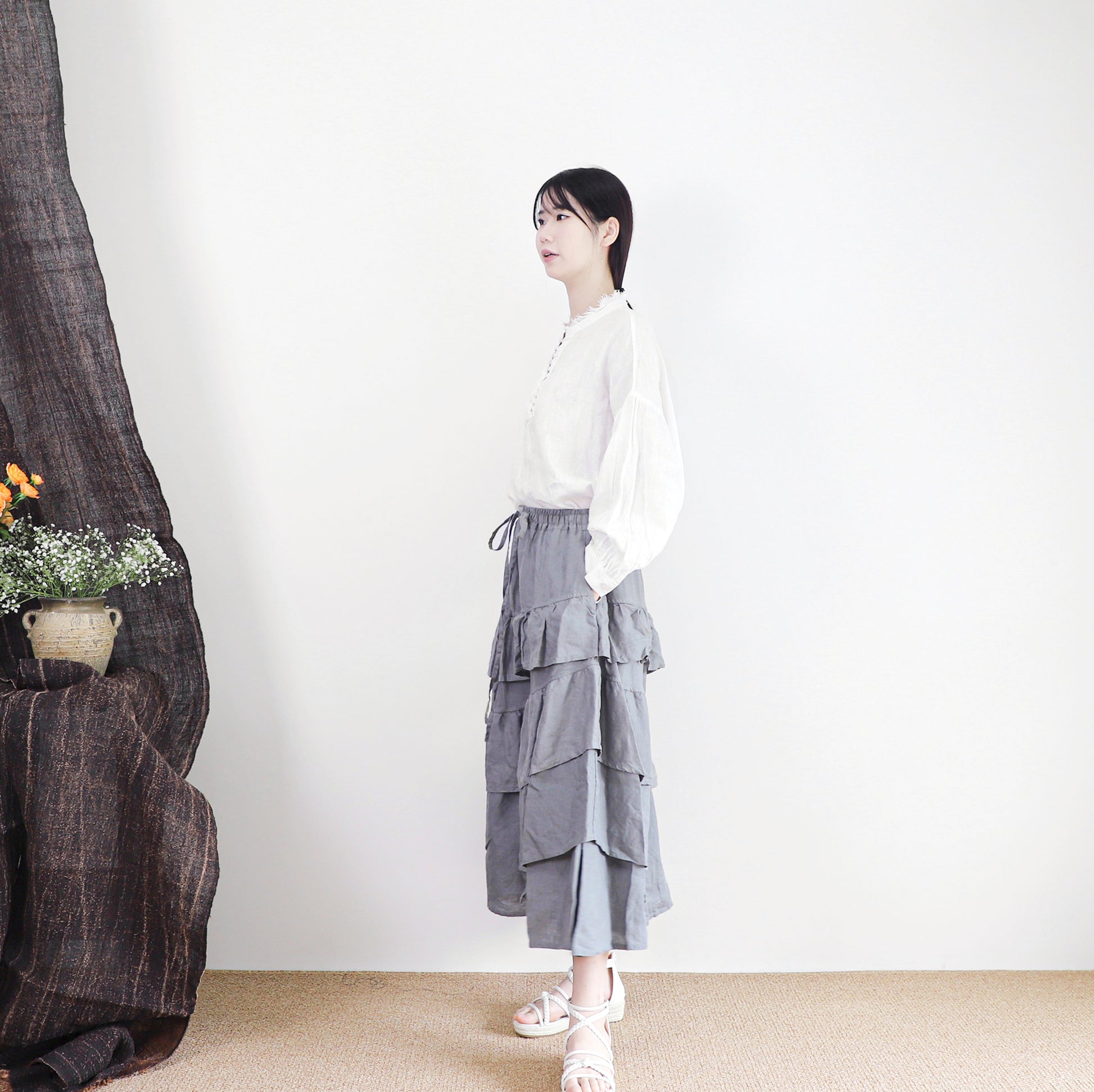 edoa maxi linen tiered skirt
