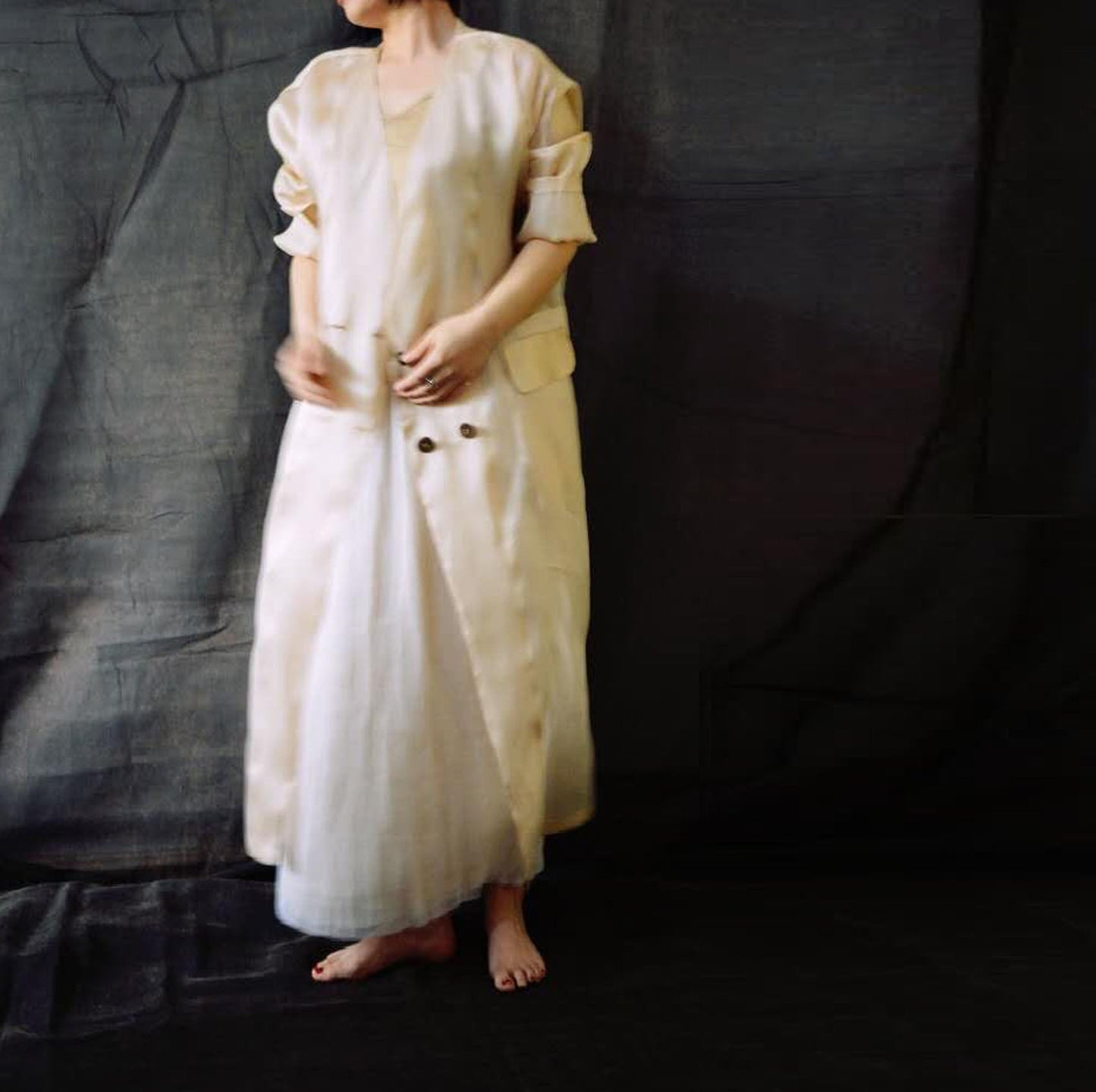 edoa Moonlight Mulberry Silk Organza Trench Coat