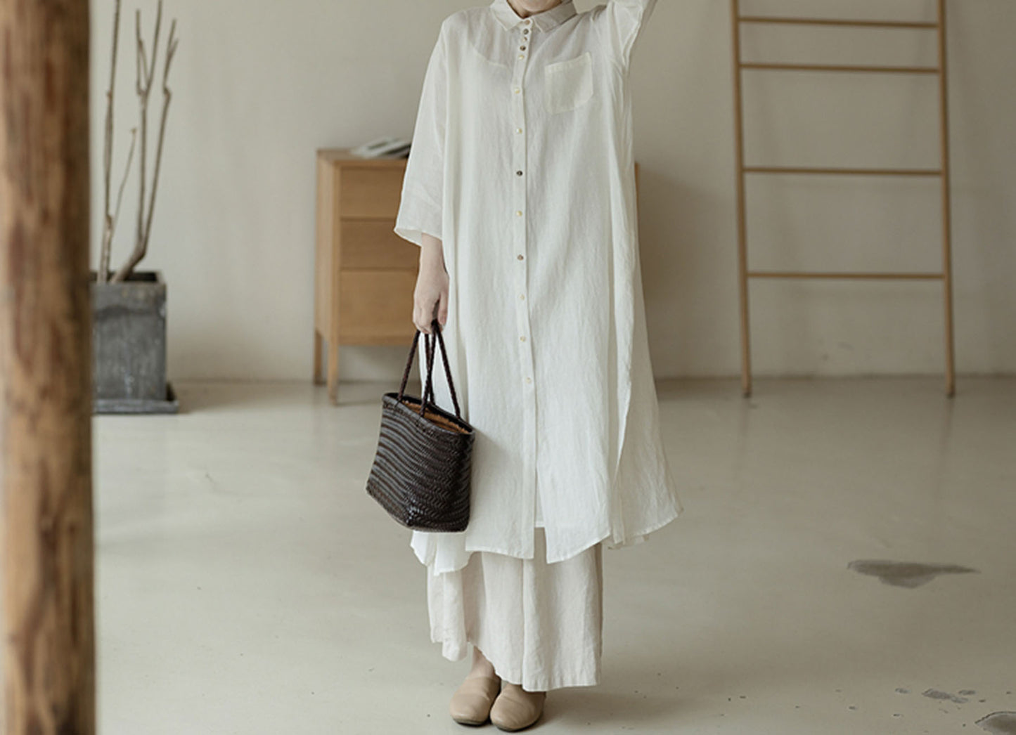 edoa Linen Button Down Shirtdress